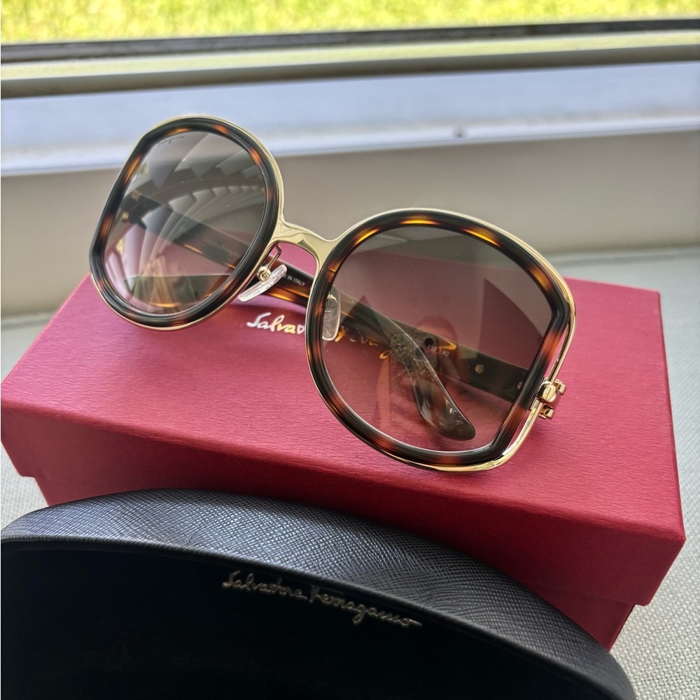 New Salvatore Ferragamo Gold and Tortoise Sunglasses